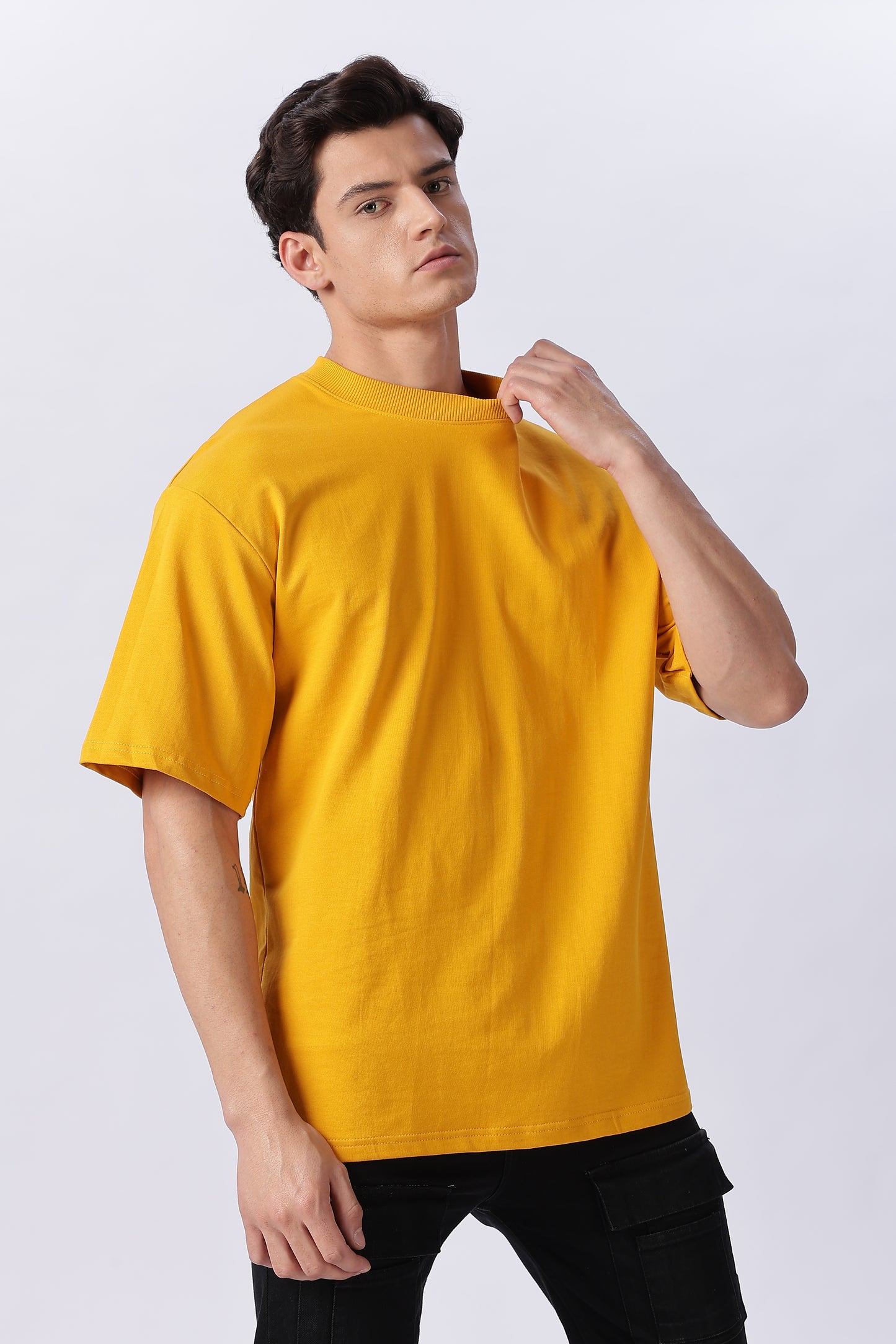 Vingman Solid Mustard Yellow Tee – Premium French Terry Cotton (240 GSM)