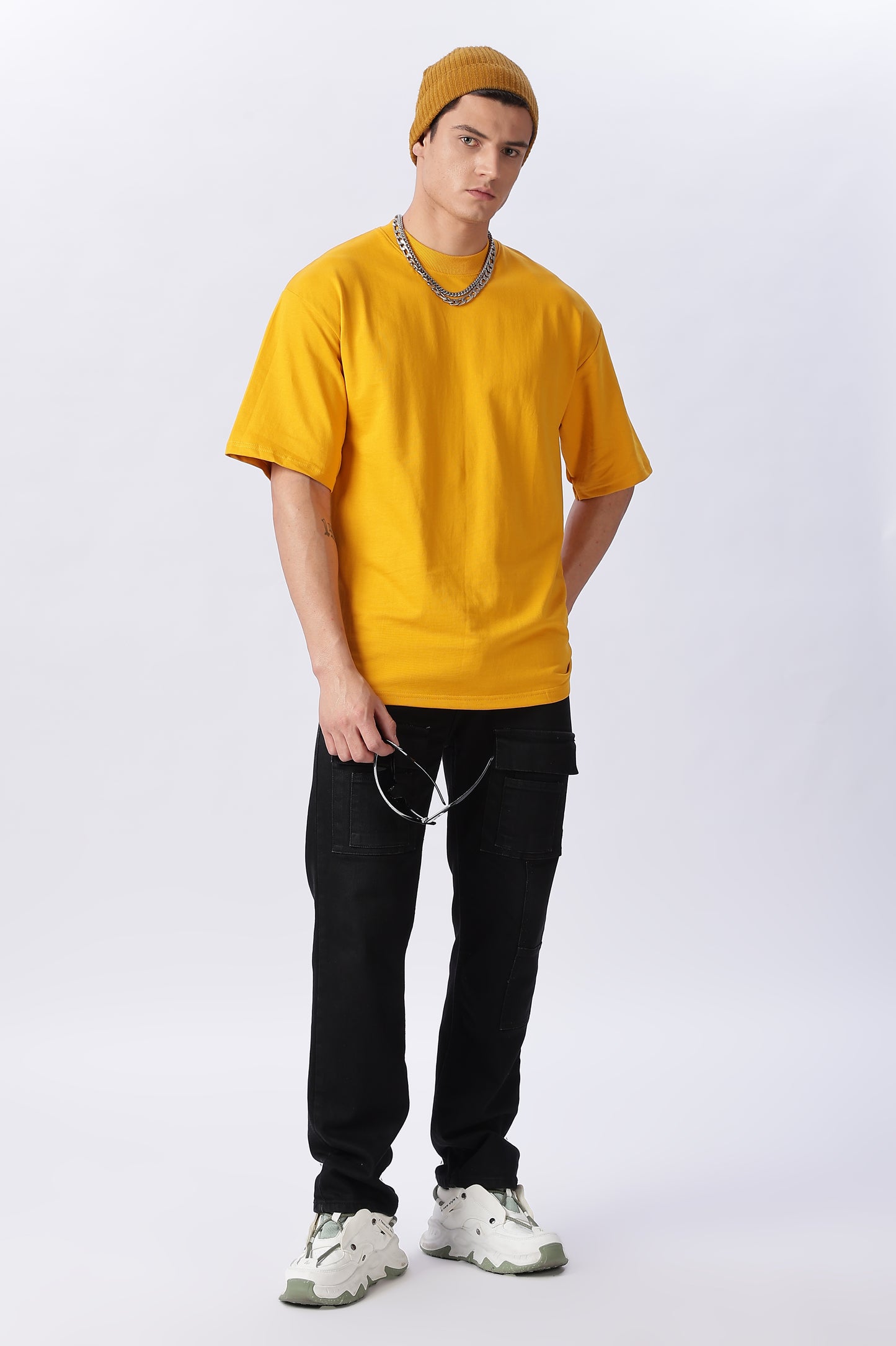 Vingman Solid Mustard Yellow Tee – Premium French Terry Cotton (240 GSM)