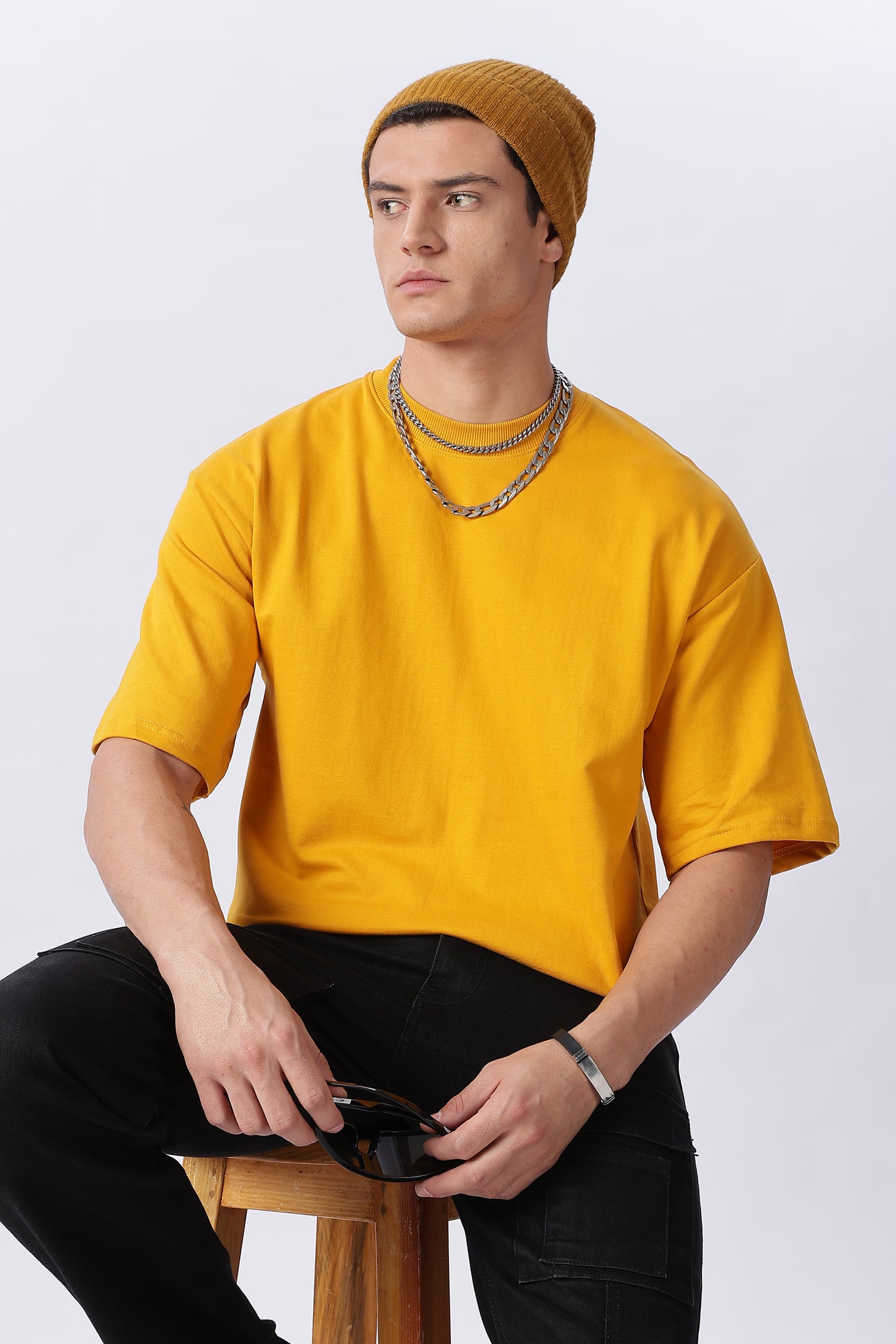 Vingman Solid Mustard Yellow Tee – Premium French Terry Cotton (240 GSM)