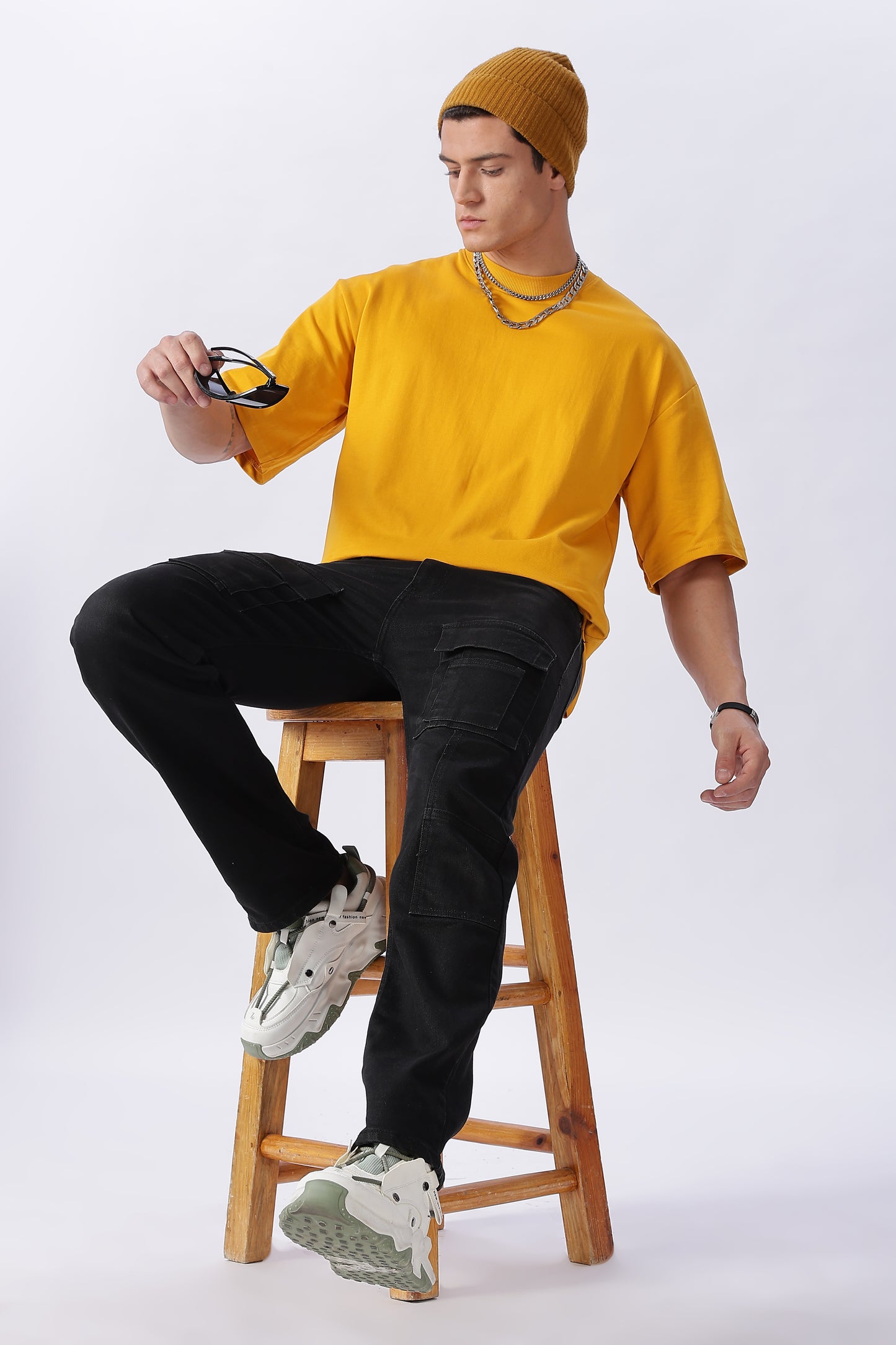 Vingman Solid Mustard Yellow Tee – Premium French Terry Cotton (240 GSM)