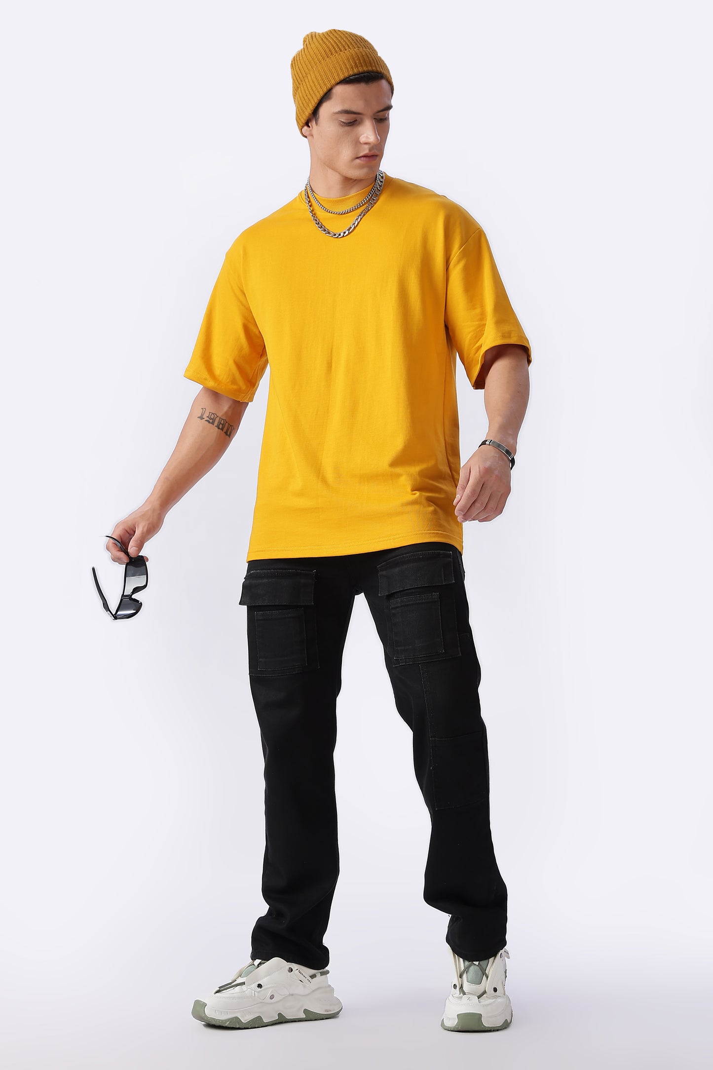 Vingman Solid Mustard Yellow Tee – Premium French Terry Cotton (240 GSM)